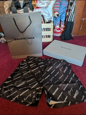 Balenciaga Logo Print Black Shorts